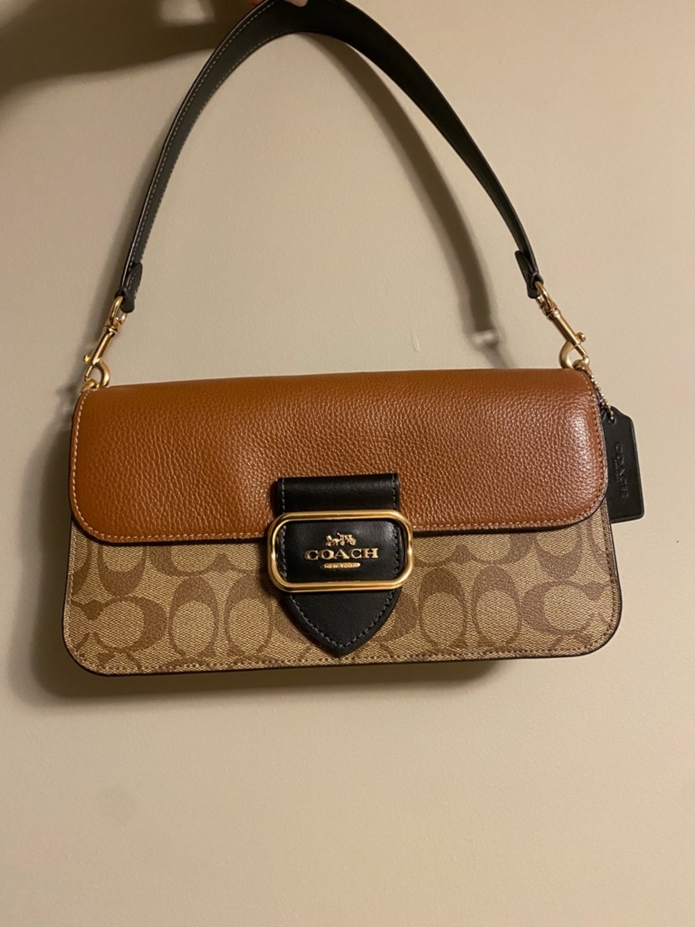 Coach Signature Canvas Shoulder Bag in Brown, Tan and Black